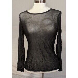Vintage 90's Pleats Collection Black Long Sleeve Med Sheer Rave Top